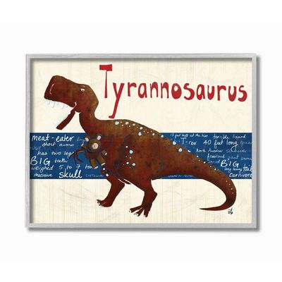 The Kids Room by Stupell Tyrannosaurus Dinosaur Gray Framed Wall Art, 16x20, Multi-Color