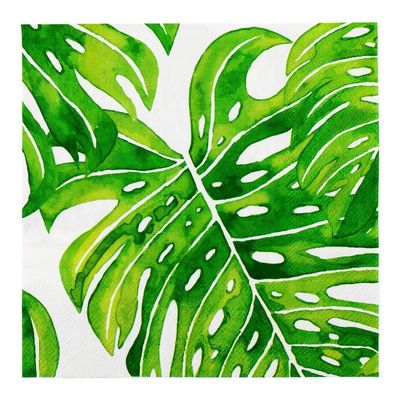 Restaurantware 13 Inch Paper Luncheon Napkins 500 Tropical Leaves Design Printed Napkins - 3-Ply Textured Edges White Paper Decorated Napkins Soft And Strong For Parties Or Catering Events