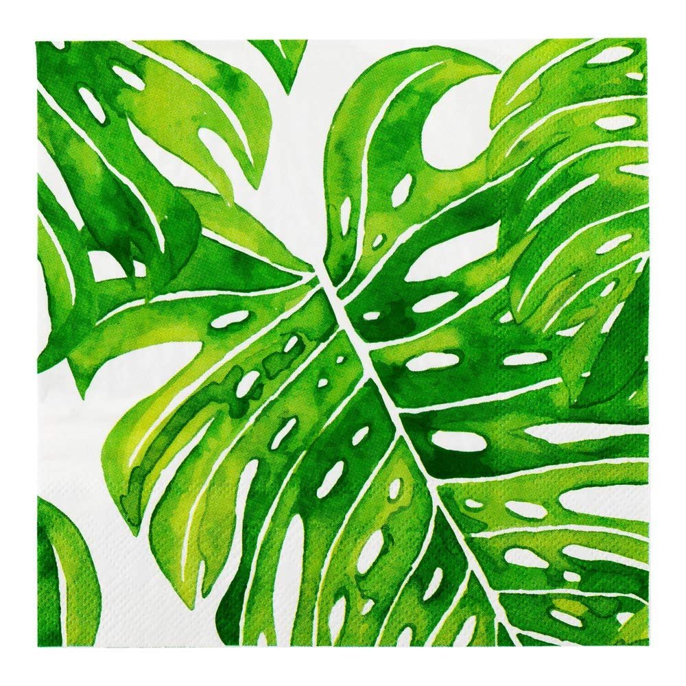 Restaurantware 13 Inch Paper Luncheon Napkins 500 Tropical Leaves Design Printed Napkins - 3-Ply Textured Edges White Paper Decorated Napkins Soft And Strong For Parties Or Catering Events