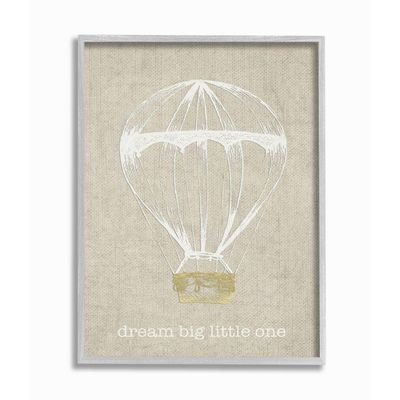 Stupell Industries Dream Big Little One Hot Air Balloon Grey Framed Wall Art, 16x20, Design by Artist Daphne Poselli