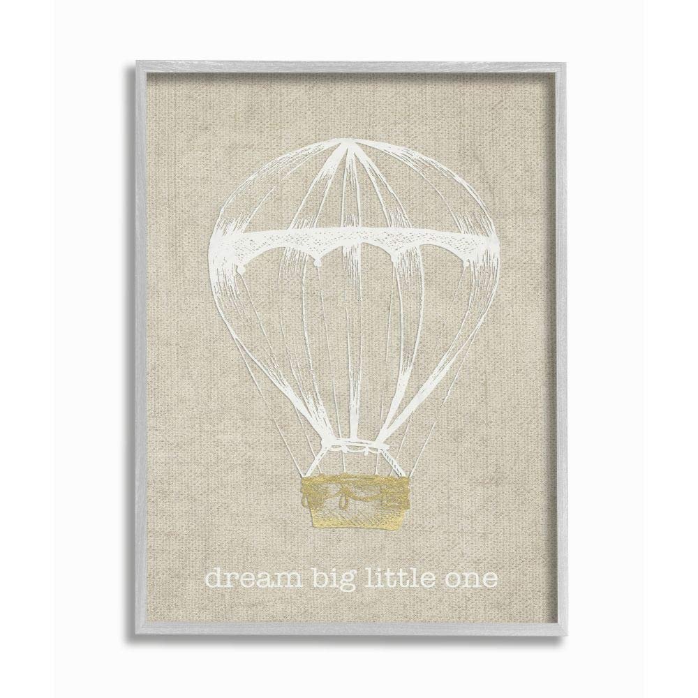 Stupell Industries Dream Big Little One Hot Air Balloon Grey Framed Wall Art, 16x20, Design by Artist Daphne Poselli