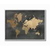 Stupell Industries Black and Gold World Map Gray Framed Wall Art, 11x14, Multi-Color view 1