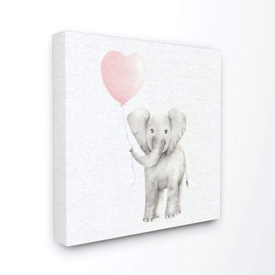 The Kids Room by Stupell Baby Elephant Heart Balloon Linen Look Canvas Wall Art, 30x30, Multi-Color