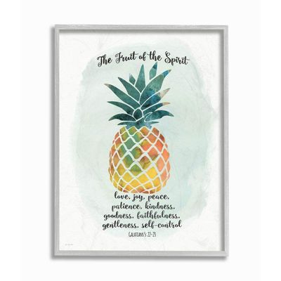 Stupell Industries The Fruit of the Spirit Multicolored Pineapple Gray Framed Wall Art, Multi-Color