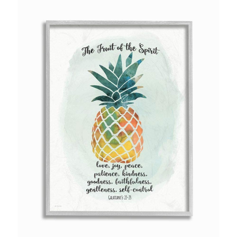 Stupell Industries The Fruit of the Spirit Multicolored Pineapple Gray Framed Wall Art, Multi-Color