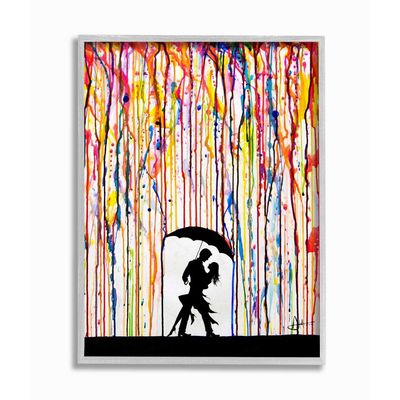 Stupell Industries Melting Colors Rainbow Rain Drops Umbrella Dancing Silhouette Grey Framed Wall Art, 11 x 14, Design by Artist Marc Allante