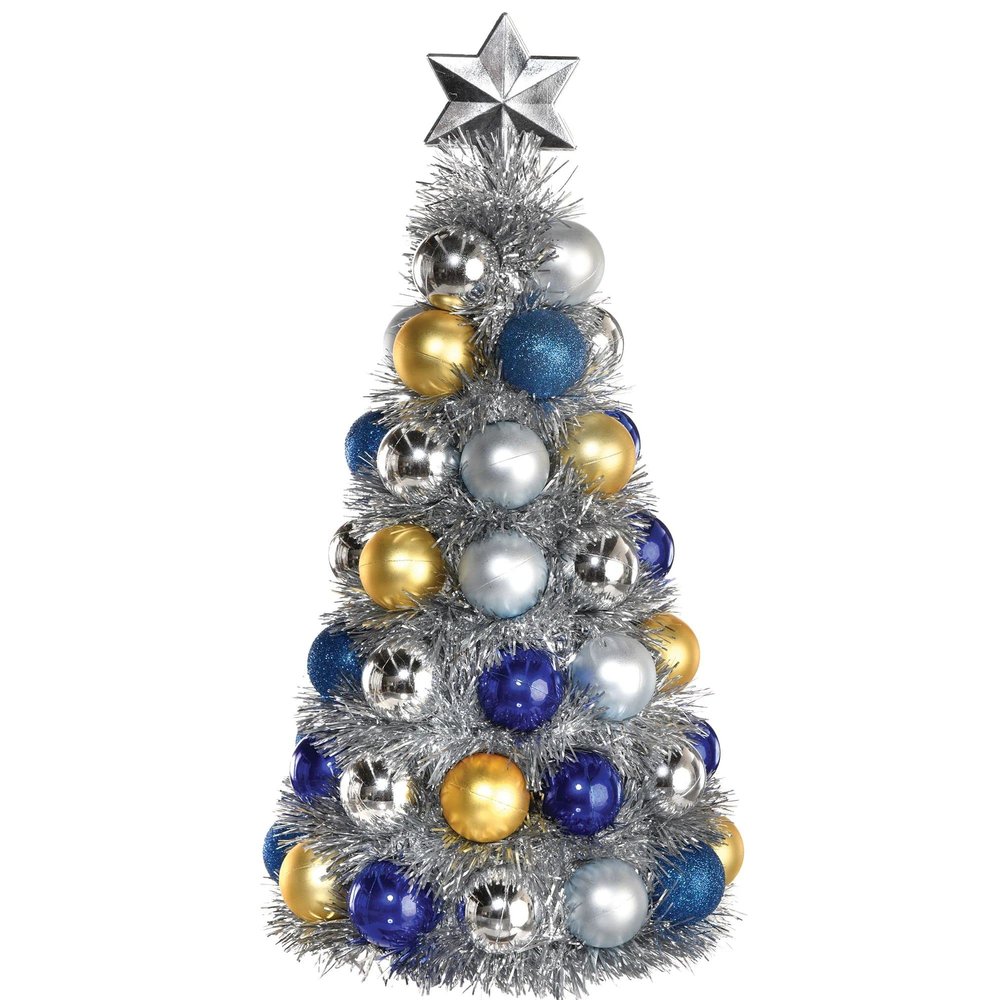 Stunning Chrismukkah Metallic Bulb Tree - 11.75"x 6.25", 1 Count - Tinsel & Plastic, Dazzling Interfaith Holiday Decor