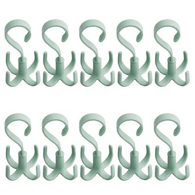 MroMax Hook Clips Buckle Rotatable 4 Hangers for Bag Tie Scarf Hat Belt Shoes ABS Nordic Green 10pcs