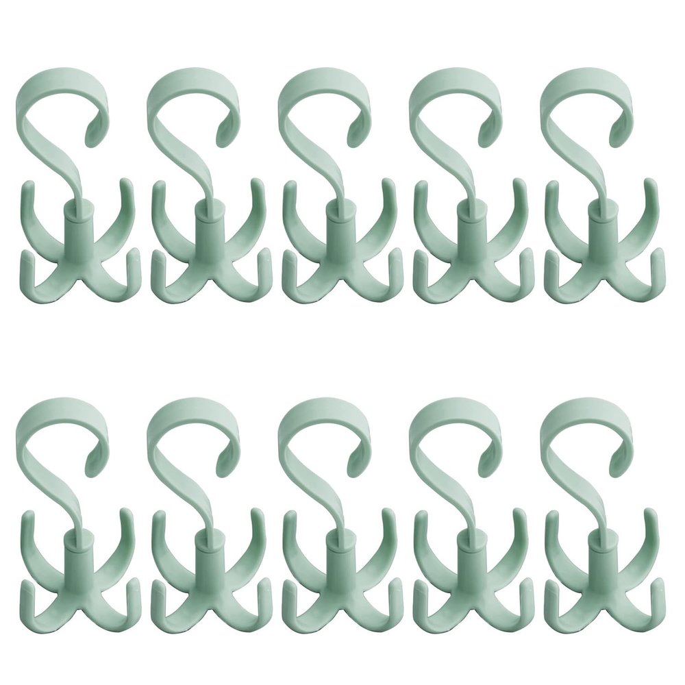 MroMax Hook Clips Buckle Rotatable 4 Hangers for Bag Tie Scarf Hat Belt Shoes ABS Nordic Green 10pcs