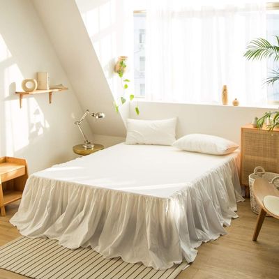BISELINA French Linen Bed Skirt with Pleated Frills 22-Inch Tailored Drop Natural Flax Cotton Blend Dust Ruffle Soft Cozy Farmhouse Bedding (22" Full, White)