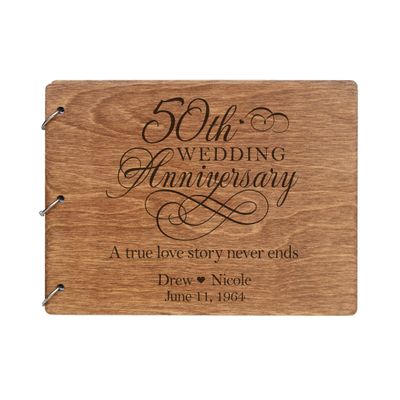 LifeSong Milestones Personalized 50th Wedding Anniversary Guest Book for Couple 50 Years of Marriage Celebration, Wooden Walnut Signature Registry Guest Book for Fiftieth Wedding (Walnut (Engraved))