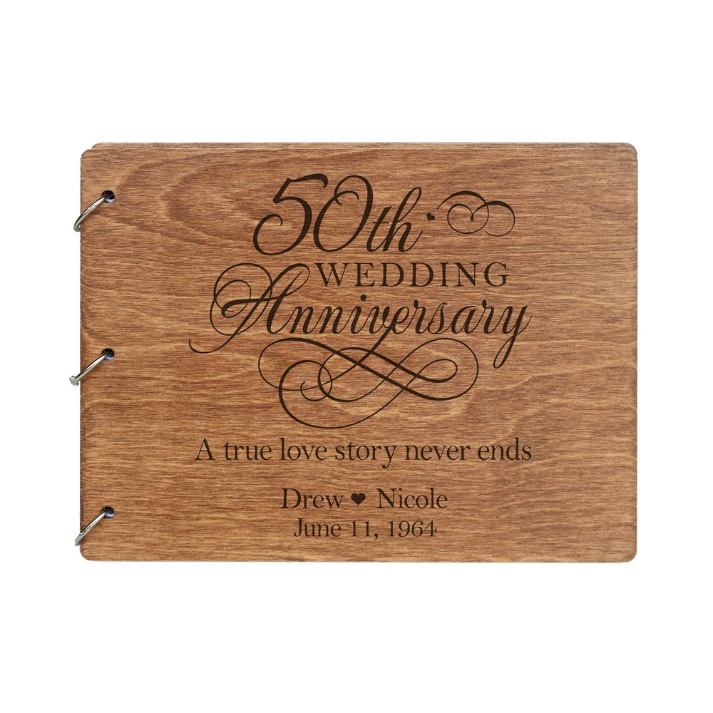 LifeSong Milestones Personalized 50th Wedding Anniversary Guest Book for Couple 50 Years of Marriage Celebration, Wooden Walnut Signature Registry Guest Book for Fiftieth Wedding (Walnut (Engraved))