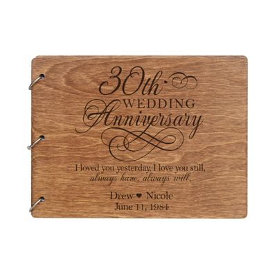 LifeSong Milestones Personalized 30th Wedding Anniversary Guest Book for Couple 30 Years of Marriage Celebration, Wooden Walnut Signature Registry Guest Book for Thirtieth Wedding (Walnut (Egvd))