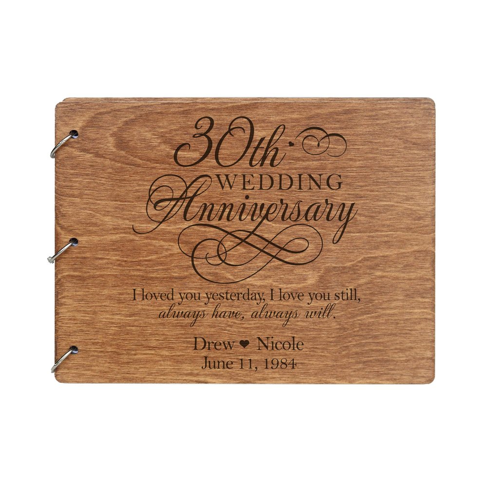 LifeSong Milestones Personalized 30th Wedding Anniversary Guest Book for Couple 30 Years of Marriage Celebration, Wooden Walnut Signature Registry Guest Book for Thirtieth Wedding (Walnut (Egvd))