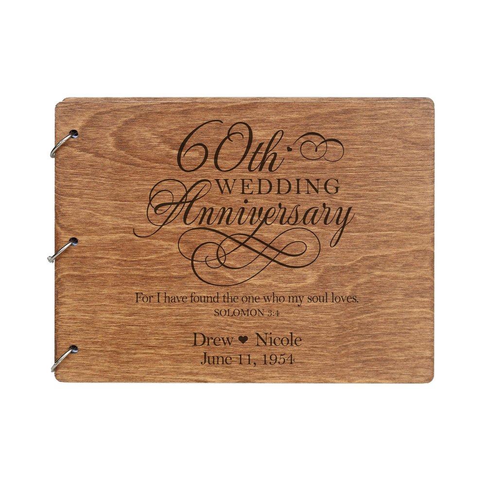 LifeSong Milestones Personalized 60th Wedding Anniversary Guest Book for Couple 60 Years of Marriage Celebration, Wooden Walnut Signature Registry Guest Book for Sixtieth Wedding (Walnut (Engraved))
