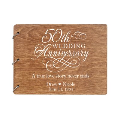 LifeSong Milestones Personalized 50th Wedding Anniversary Guest Book for Couple 50 Years of Marriage Celebration, Wooden Walnut Signature Registry Guest Book for Fiftieth Wedding (Walnut)