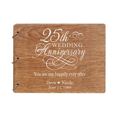LifeSong Milestones Personalized 25th Wedding Anniversary Guest Book for Couple 25 Years of Marriage Celebration, Wooden Walnut Signature Registry Guest Book for Twenty Fifth Wedding (Walnut)