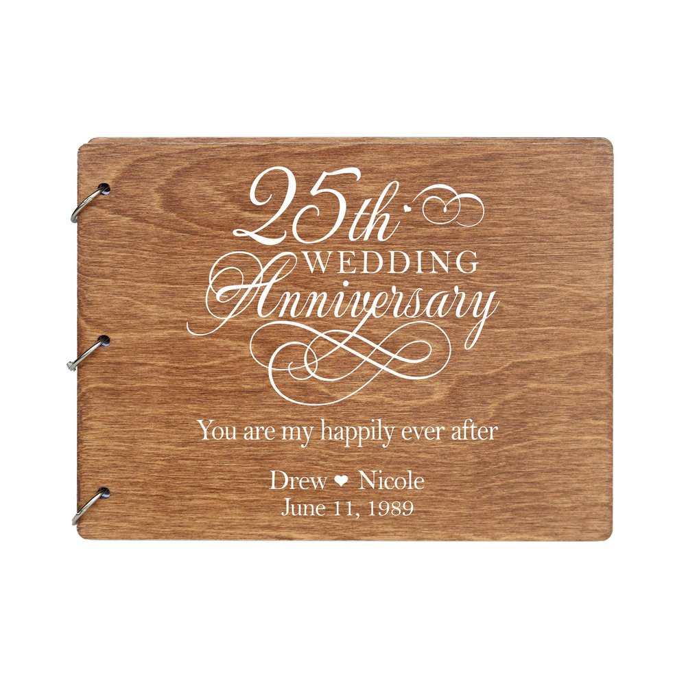 LifeSong Milestones Personalized 25th Wedding Anniversary Guest Book for Couple 25 Years of Marriage Celebration, Wooden Walnut Signature Registry Guest Book for Twenty Fifth Wedding (Walnut)