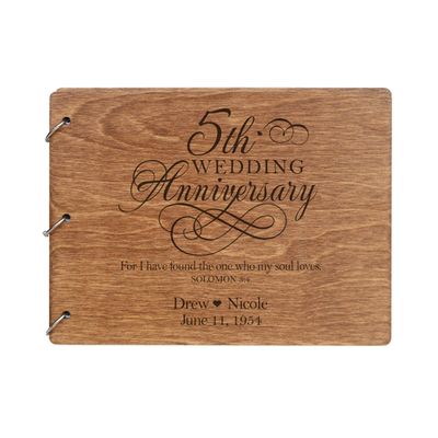 LifeSong Milestones Personalized 5th Wedding Anniversary Guest Book for Couple 5 Years of Marriage Celebration, Wooden Walnut Signature Registry Guest Book for Fifth Wedding (Walnut (Egvd))