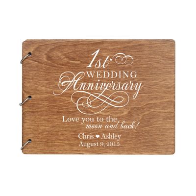 LifeSong Milestones Personalized 1st Wedding Anniversary Guest Book for Couple 1 Year of Marriage Celebration, Wooden Walnut Signature Registry Guest Book for First Wedding (Walnut)