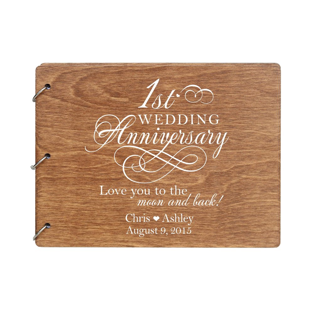 LifeSong Milestones Personalized 1st Wedding Anniversary Guest Book for Couple 1 Year of Marriage Celebration, Wooden Walnut Signature Registry Guest Book for First Wedding (Walnut)