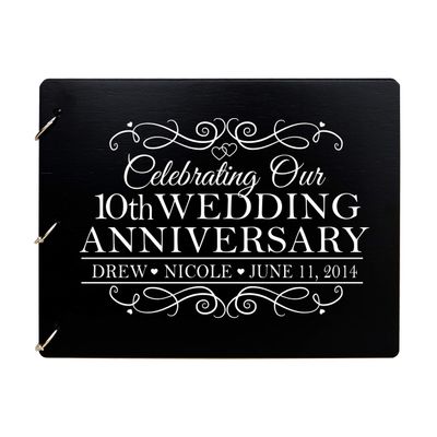 LifeSong Milestones Personalized 10th Wedding Anniversary Guest Book for Couple - Husband and Wife 10 Year of Marriage Celebration, Wooden Black Registry Guest Book for Tenth Wedding (Black)