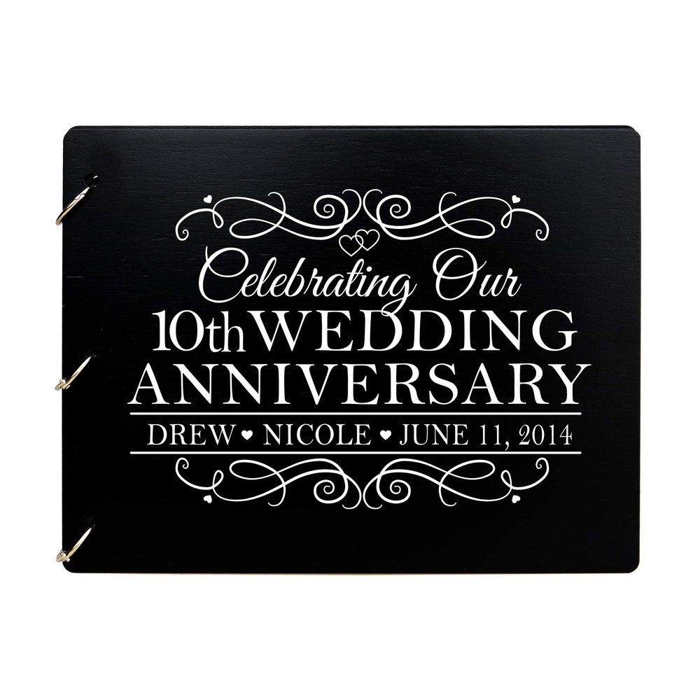 LifeSong Milestones Personalized 10th Wedding Anniversary Guest Book for Couple - Husband and Wife 10 Year of Marriage Celebration, Wooden Black Registry Guest Book for Tenth Wedding (Black)