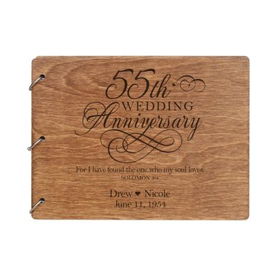 LifeSong Milestones Personalized 55th Wedding Anniversary Guest Book for Couple 55 Years of Marriage Celebration Wooden Walnut Signature Registry Guest Book for Fifty Fifth Wedding (Walnut (Engraved))
