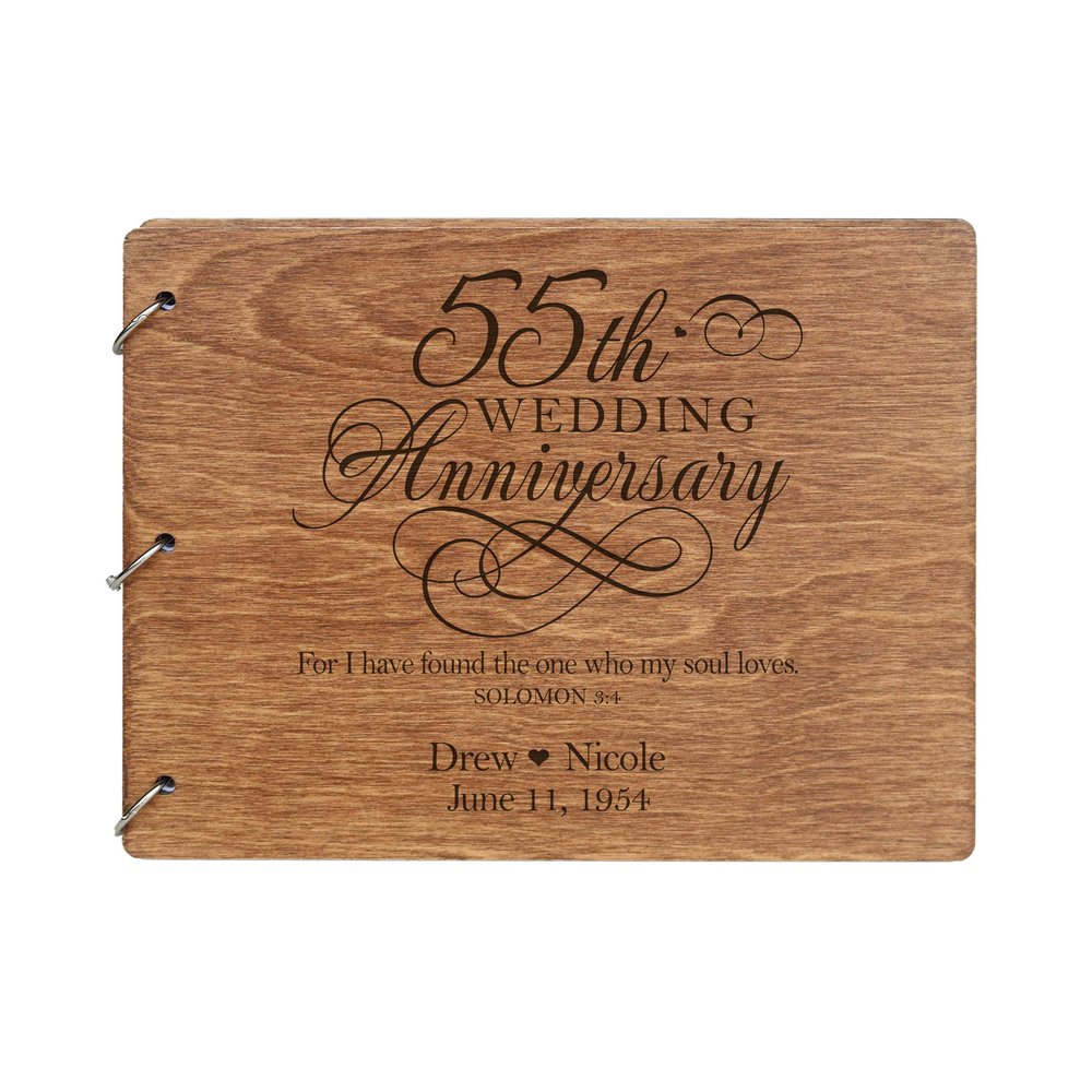 LifeSong Milestones Personalized 55th Wedding Anniversary Guest Book for Couple 55 Years of Marriage Celebration Wooden Walnut Signature Registry Guest Book for Fifty Fifth Wedding (Walnut (Engraved))