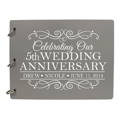 LifeSong Milestones Personalized 5th Wedding Anniversary Guest Book for Couple - Husband and Wife 5 Year of Marriage Celebration, Wooden Black Signature Registry Guest Book for Fifth Wedding (Grey)