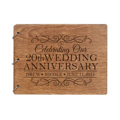 LifeSong Milestones Personalized 20th Wedding Anniversary Guest Book for Couple - Husband and Wife 20 Year of Marriage Celebration, Wooden Walnut Signature Registry Guest Book (Walnut (Egvd))