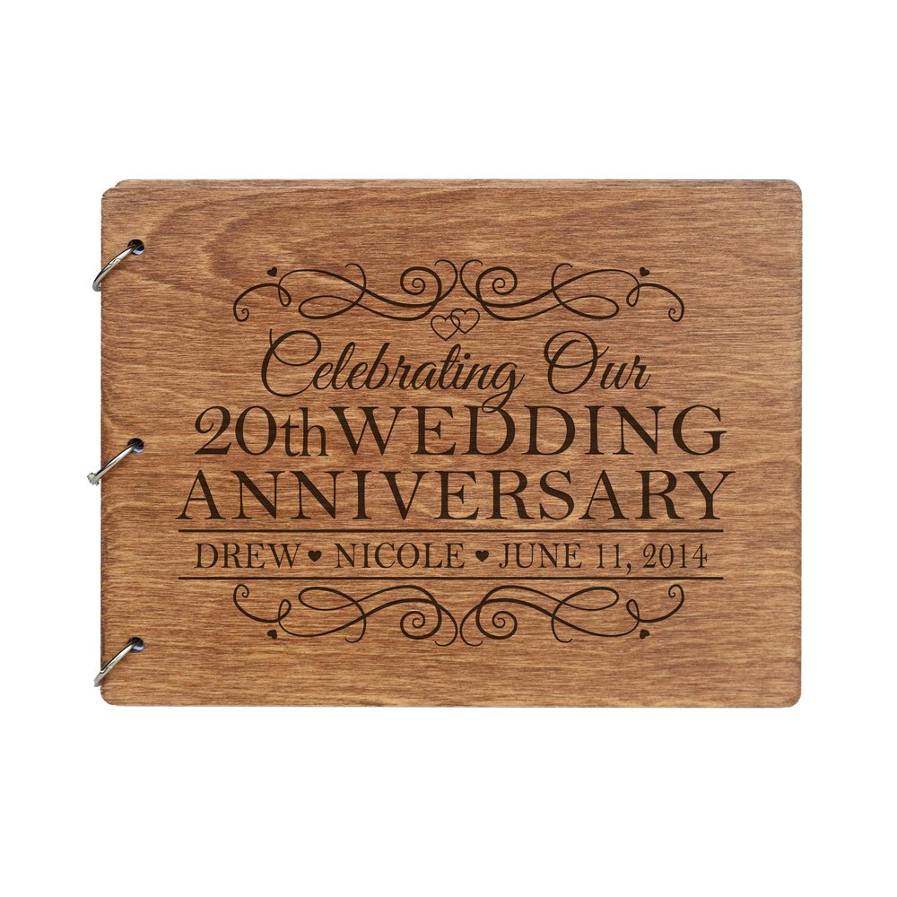 LifeSong Milestones Personalized 20th Wedding Anniversary Guest Book for Couple - Husband and Wife 20 Year of Marriage Celebration, Wooden Walnut Signature Registry Guest Book (Walnut (Egvd))