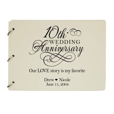 LifeSong Milestones Personalized 10th Wedding Anniversary Guest Book for Couple 10 Years of Marriage Celebration, Wooden Ivory Signature Registry Guest Book for Tenth Wedding (Ivory)