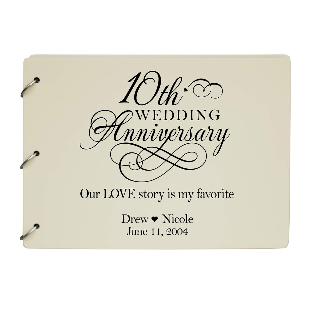LifeSong Milestones Personalized 10th Wedding Anniversary Guest Book for Couple 10 Years of Marriage Celebration, Wooden Ivory Signature Registry Guest Book for Tenth Wedding (Ivory)