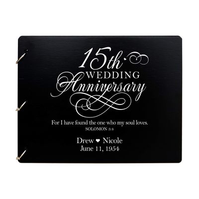 LifeSong Milestones Personalized 15th Wedding Anniversary Guest Book for Couple 15 Years of Marriage Celebration, Wooden Black Signature Registry Guest Book for Fifteenth Wedding (Black)