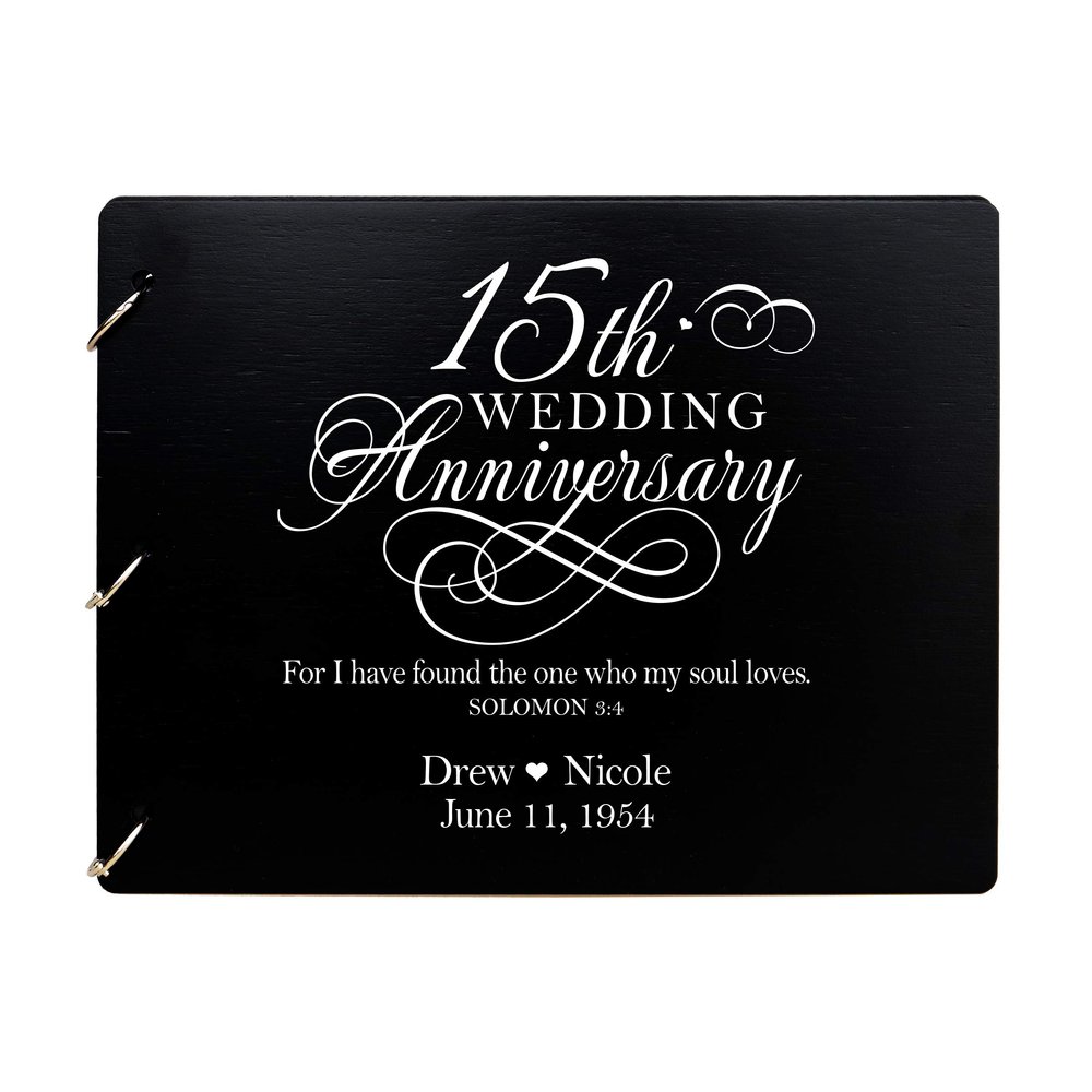 LifeSong Milestones Personalized 15th Wedding Anniversary Guest Book for Couple 15 Years of Marriage Celebration, Wooden Black Signature Registry Guest Book for Fifteenth Wedding (Black)