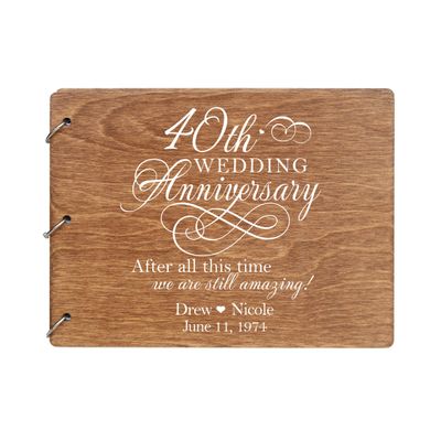 LifeSong Milestones Personalized 40th Wedding Anniversary Guest Book for Couple 40 Years of Marriage Celebration, Wooden Walnut Signature Registry Guest Book for Fortieth Wedding (Walnut)
