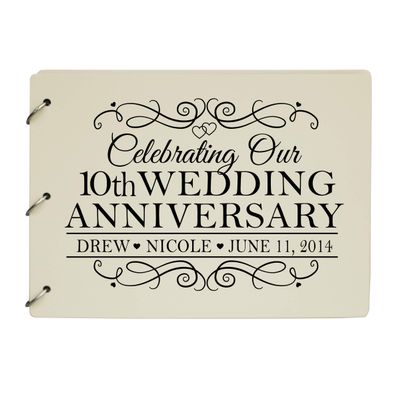 LifeSong Milestones Personalized 10th Wedding Anniversary Guest Book for Couple - Husband and Wife 10 Year of Marriage Celebration, Wooden Black Signature Registry Guest Book for Tenth Wedding (Ivory)