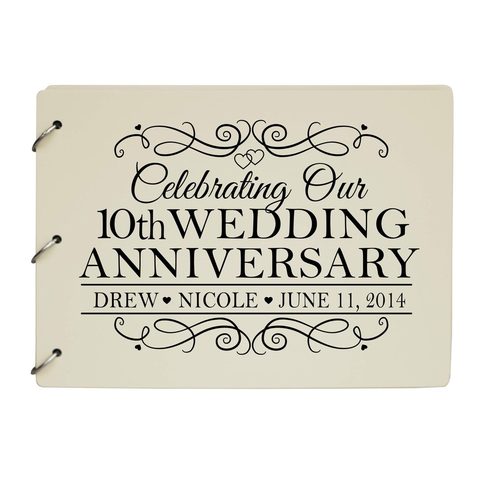LifeSong Milestones Personalized 10th Wedding Anniversary Guest Book for Couple - Husband and Wife 10 Year of Marriage Celebration, Wooden Black Signature Registry Guest Book for Tenth Wedding (Ivory)