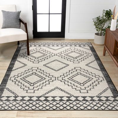 JONATHAN Y Amir Moroccan Beni Souk Cream/Black Indoor Area Rug, 8x10, Bohemian, Scandinavian, Easy-Cleaning for Living Room, Bedroom, Kitchen, Pet Friendly, Non-Shedding (MOH200A-8)