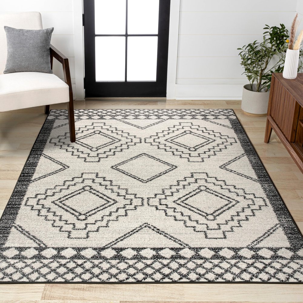 JONATHAN Y Amir Moroccan Beni Souk Cream/Black Indoor Area Rug, 8x10, Bohemian, Scandinavian, Easy-Cleaning for Living Room, Bedroom, Kitchen, Pet Friendly, Non-Shedding (MOH200A-8)