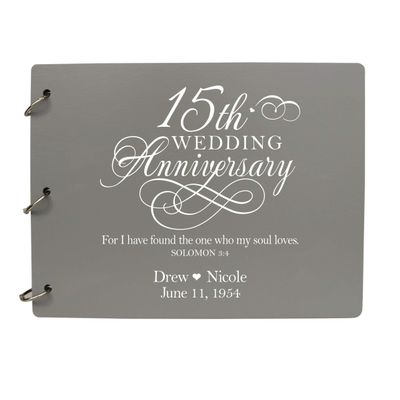 LifeSong Milestones Personalized 15th Wedding Anniversary Guest Book for Couple 15 Years of Marriage Celebration, Wooden Grey Signature Registry Guest Book for Fifteenth Wedding (Grey)