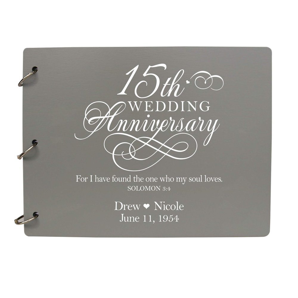 LifeSong Milestones Personalized 15th Wedding Anniversary Guest Book for Couple 15 Years of Marriage Celebration, Wooden Grey Signature Registry Guest Book for Fifteenth Wedding (Grey)