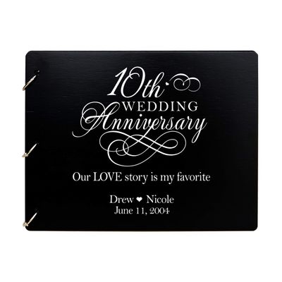 LifeSong Milestones Personalized 10th Wedding Anniversary Guest Book for Couple 10 Years of Marriage Celebration, Wooden Black Signature Registry Guest Book for Tenth Wedding (Black)