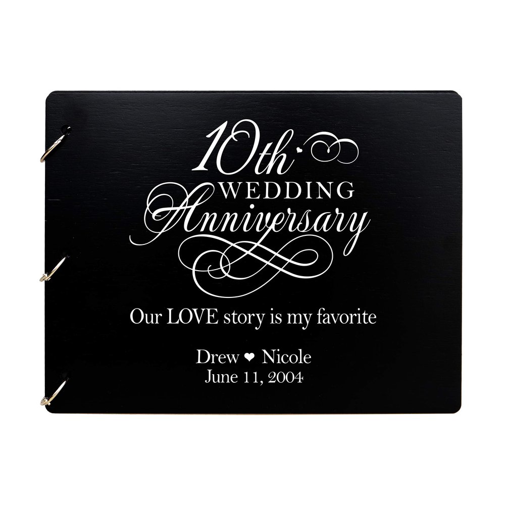 LifeSong Milestones Personalized 10th Wedding Anniversary Guest Book for Couple 10 Years of Marriage Celebration, Wooden Black Signature Registry Guest Book for Tenth Wedding (Black)