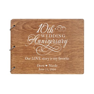 LifeSong Milestones Personalized 10th Wedding Anniversary Guest Book for Couple 10 Years of Marriage Celebration, Wooden Walnut Signature Registry Guest Book for Tenth Wedding (Walnut)
