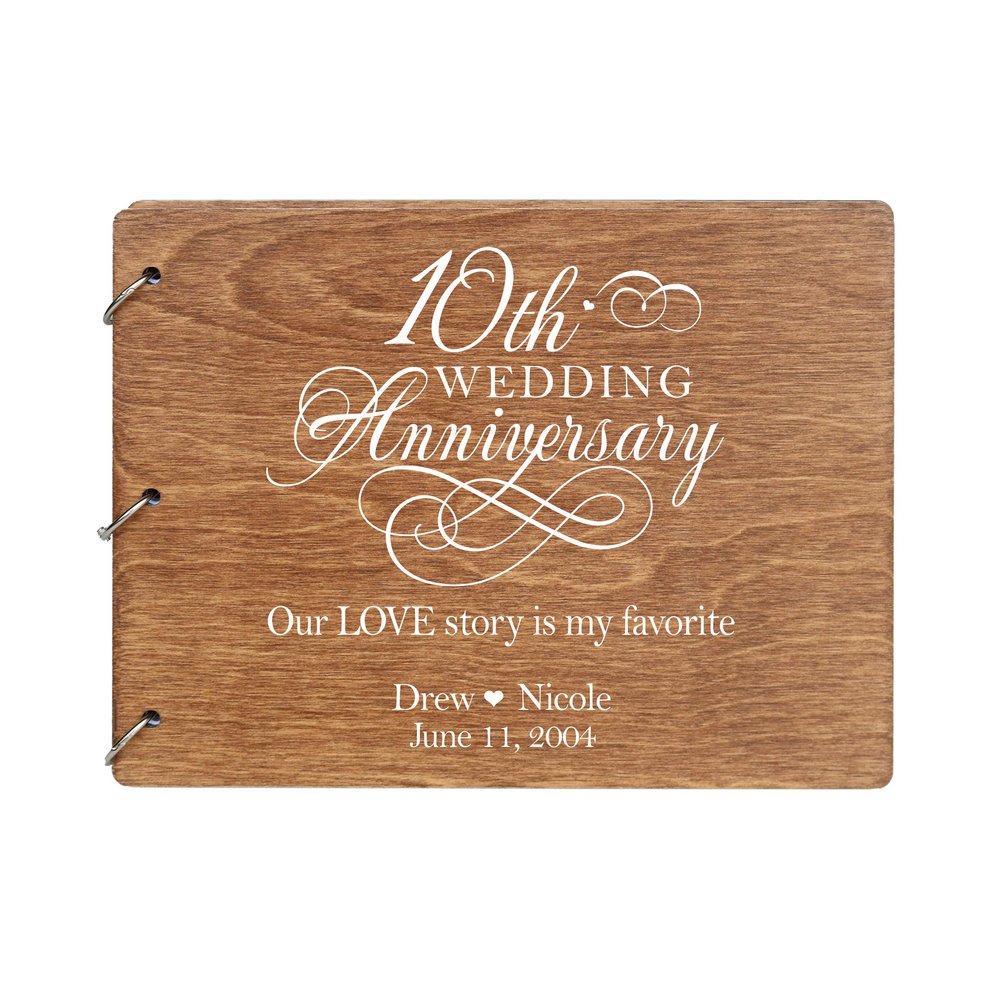 LifeSong Milestones Personalized 10th Wedding Anniversary Guest Book for Couple 10 Years of Marriage Celebration, Wooden Walnut Signature Registry Guest Book for Tenth Wedding (Walnut)