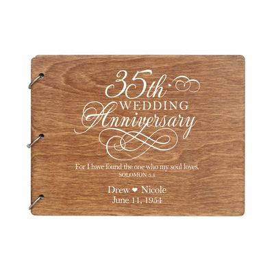 LifeSong Milestones Personalized 35th Wedding Anniversary Guest Book for Couple 35 Years of Marriage Celebration, Wooden Walnut Signature Registry Guest Book for Thirty Five Wedding (Walnut)
