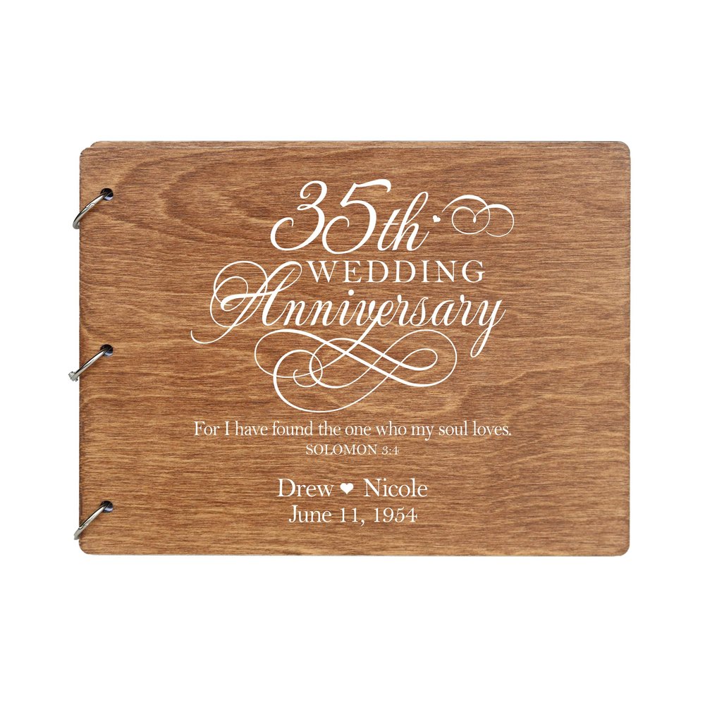 LifeSong Milestones Personalized 35th Wedding Anniversary Guest Book for Couple 35 Years of Marriage Celebration, Wooden Walnut Signature Registry Guest Book for Thirty Five Wedding (Walnut)