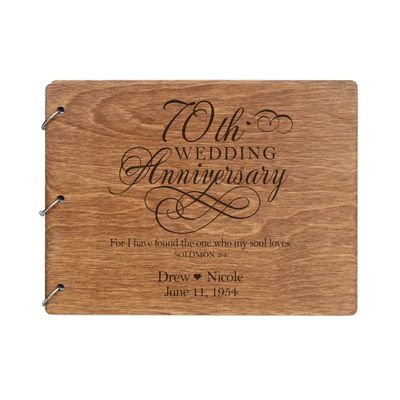 LifeSong Milestones Personalized 70th Wedding Anniversary Guest Book for Couple 70 Years of Marriage Celebration, Wooden Walnut Signature Registry Guest Book for Seventieth Wedding (Walnut (Engraved))